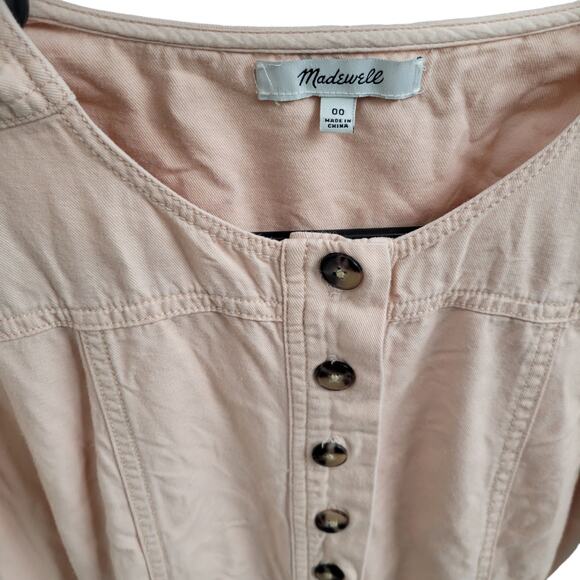 Madewell Top Stitched Coverall Belt Button Jumpsuit Bashful Pink Women Sz 00 - Picture 7 of 12